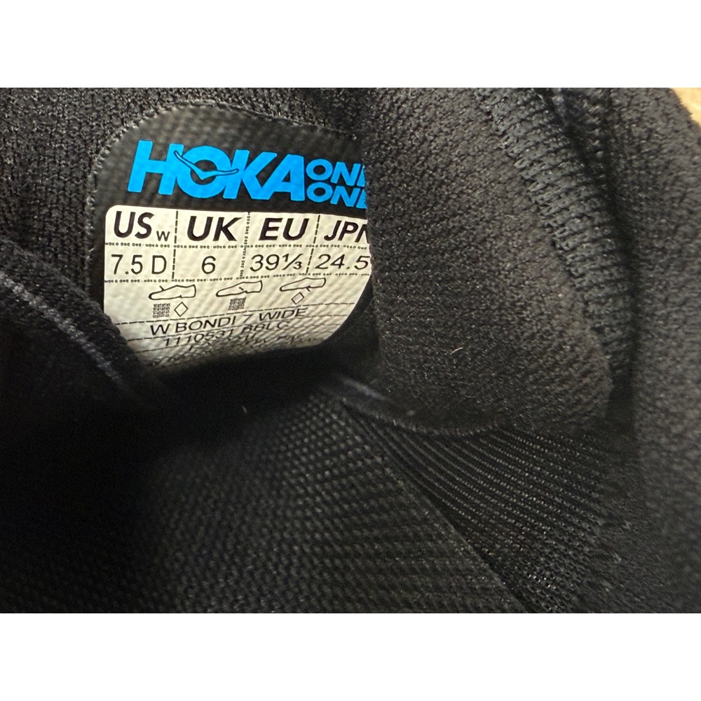Hoka One One Bondi 7 Black Running Shoes Womens 7.5 Wide 1110531 BBLC Sneaker - Picture 7 of 9